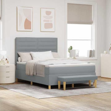 vidaXL Boxspring bed met kussen Lichtgrijs 200 x 140 cm Stof, Huis en Inrichting, Verzenden, Nieuw