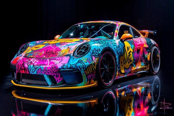 PLM-Art - Graffitis Porsche Car, Antiek en Kunst, Kunst | Designobjecten
