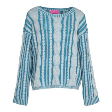 Frogbox • blauwe wollen kabeltrui • 36, Kleding | Dames, Truien en Vesten, Princess goes Hollywood, Nieuw, Maat 36 (S), Verzenden
