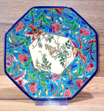 Longwy - Simone Masson - Bord - Décor floral japonisant -