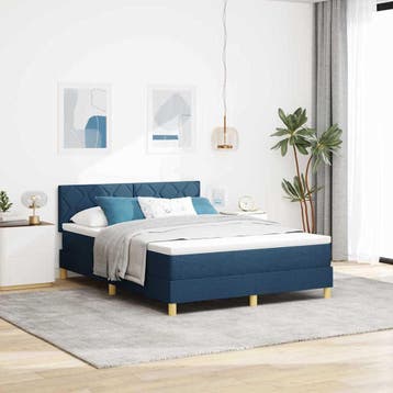 vidaXL LED Box Spring Bed met kussen Blauw 160 x 200 cm Stof, Stof, Verzenden, Blauw, Nieuw