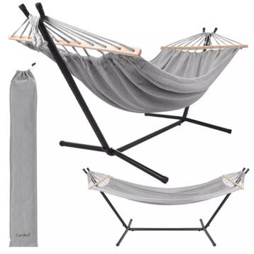 Gardlov Grijze tweepersoons hangmat met frame 200 x 150 c..., Tuin en Terras, Ophalen of Verzenden, Nieuw