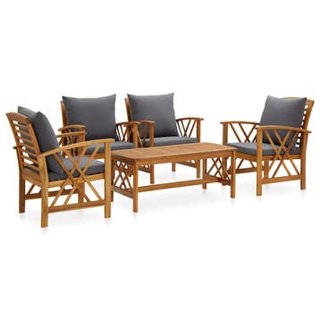 vidaXL 5-delige Loungeset met kussens massief acaciahout, Verzenden, Nieuw, Hout, Loungeset