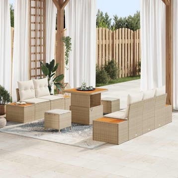 vidaXL Tuinbankenset 8 pcs 7-Seater Beige en Crème, Verzenden, Nieuw, Rotan, 8 zitplaatsen