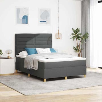 vidaXL LED Box Spring Bed met matras Donkergrijs 140 x 190, Verzenden, Nieuw, Grijs, Stof