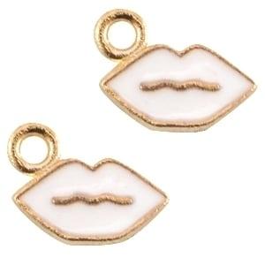 5 x DQ Metalen bedel lips Goud-wit ca. 9x5mm  (Nikkelvrij), Ophalen of Verzenden, Nieuw, Bedel