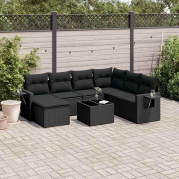 vidaXL 8-delige Loungeset met kussens poly rattan zwart, Verzenden, Nieuw, Loungeset