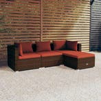 vidaXL 4-delige Loungeset met kussens poly rattan bruin, Verzenden, Nieuw, Rotan, Loungeset