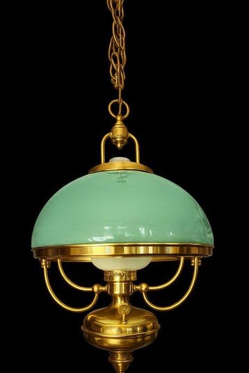 Kroonluchter - Opaline glas, Verguld messing - Vintage lamp