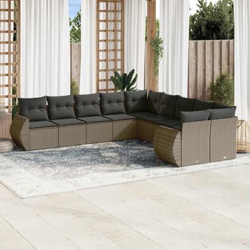 vidaXL 10-delige Loungeset met kussens poly rattan, Verzenden, Nieuw, Loungeset