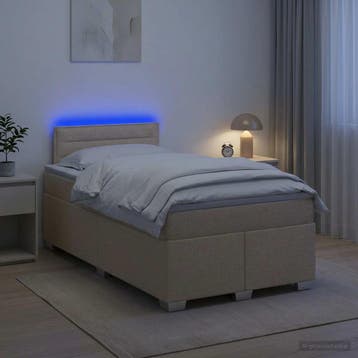 vidaXL Boxspring Bed met Matras en LED Crèmekleurig 120 x, Verzenden, Nieuw, Twijfelaar, Crème