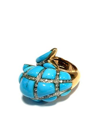 Ring - 9 kt. Roségoud, Witgoud Turquoise - Diamant, Nieuw