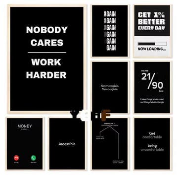 Motiverende Gym Quote Poster Zwart Wit Canvas Wanddecoratie, Verzenden, Nieuw