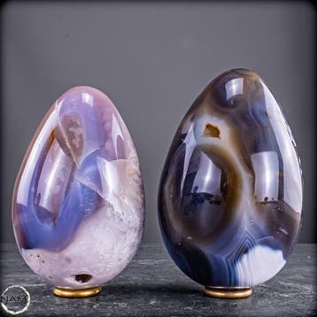 Orca-Achat & Amethyst Ei-Set – Twee buitengewone