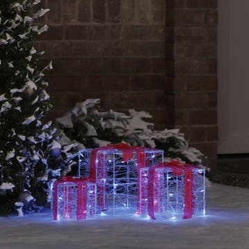 vidaXL Cadeau Doos 3 st 60 LEDs Blauw 20 x 20 x 20 cm Acryl, Diversen, Kerst, Verzenden, Nieuw