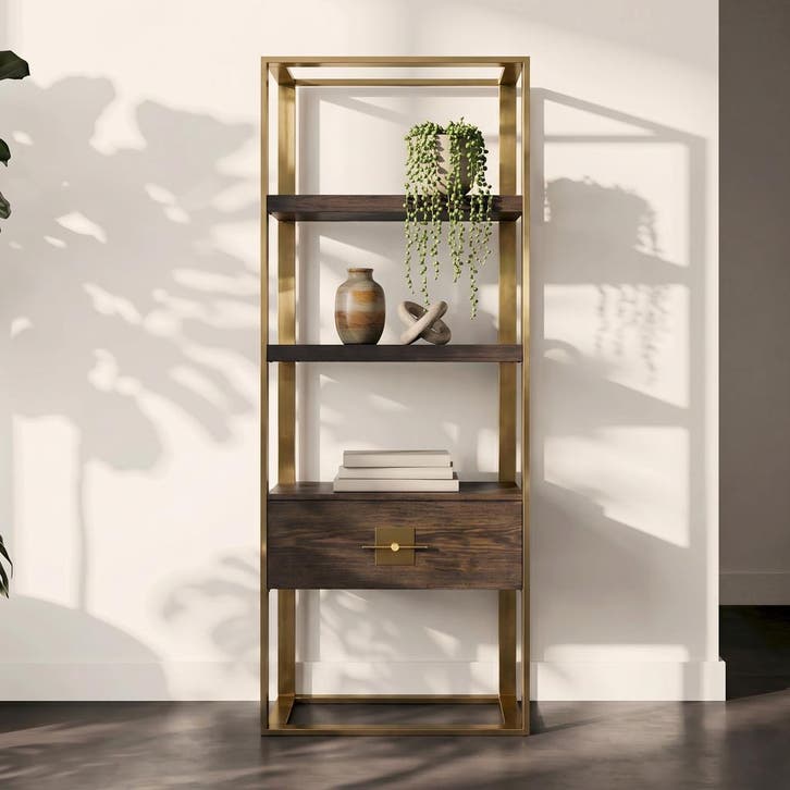 *WOONWINKEL* Kare Design Osaka Open Wandkast Messing Met Hou, Huis en Inrichting, Kasten | Boekenkasten, Nieuw, Verzenden