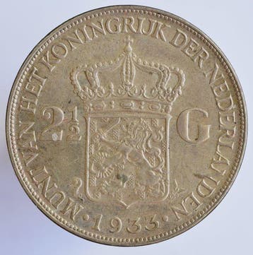 Netherlands Wilhelmina. 2 1/2 Gulden 1933 (Zonder