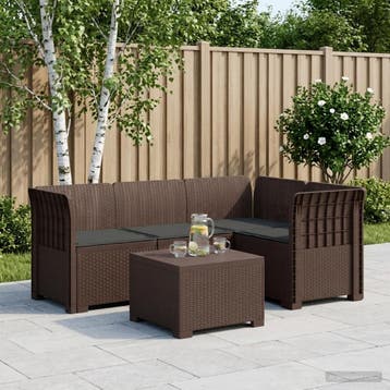 vidaXL 4-Persoons Tuinbank met Kussens Rieten Look PP Bruin, Verzenden, Nieuw