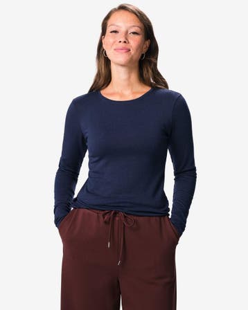 HEMA Dames T-shirt acryl jersey thermo donkerblauw, Verzenden, Nieuw