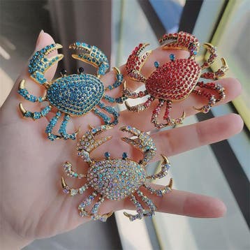 Chique Krab Broche met Kristallen - Unieke Dieren Pin voor D