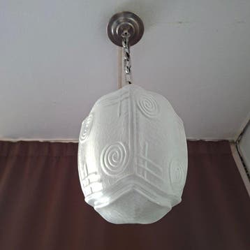Plafondlamp - vernikkeld koper. persglas
