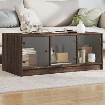 vidaXL Coffee Table Brown Oak Medium Engineered wood, Glass, Verzenden, Nieuw, Overige houtsoorten, 50 tot 100 cm