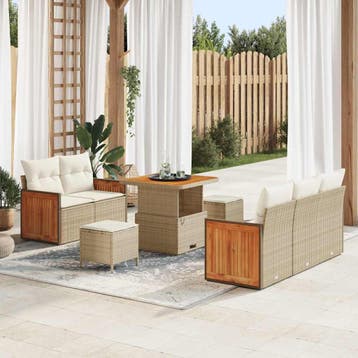 vidaXL Tuinbankenset 10 st 7-Aantal zitplaatsen Beige en, Verzenden, Nieuw, Rotan, Meer dan 8 zitplaatsen
