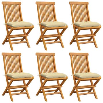 vidaXL Klapstoelen met crèmekleurige kussens, 6 stuks,, Verzenden, Nieuw, Teakhout