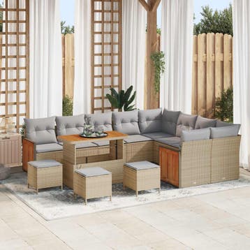 vidaXL Tuinbankenset 13 st 13-Aantal zitplaatsen Beige en, Verzenden, Nieuw, 3 zitplaatsen