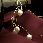 Gouden staafjescollier met parels (Ketting), Gebruikt, Overige kleuren, Ophalen of Verzenden, Met edelsteen