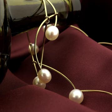 Gouden staafjescollier met parels (Ketting), Gebruikt, Ophalen of Verzenden, Met edelsteen, Goud
