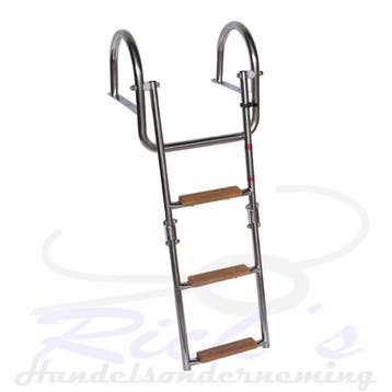 Zwemtrap RVS 316 – opklapbaar  – 3 treden teak wood – Tender, Ophalen of Verzenden, Nieuw