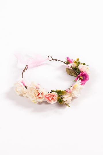 KIMU® Grote Bloemenkrans Haar Wit Roze Blauw Gekleurde Bloem, Ophalen of Verzenden, Nieuw, Carnaval, Accessoires