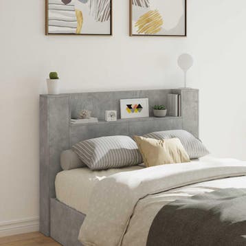 vidaXL Hoofdbord Kast met LED Betonkleurig Bewerkt hout, Huis en Inrichting, Slaapkamer | Bedden, Verzenden, Nieuw, Grijs, Hout