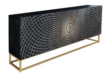 Design dressoir ILLUSION 180cm zwart mangohout massief hout, Ophalen of Verzenden, Nieuw