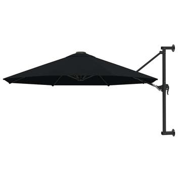 vidaXL Wandparasol met metalen paal 300 cm zwart, Verzenden, Nieuw, 3 tot 4 meter, Muurparasol