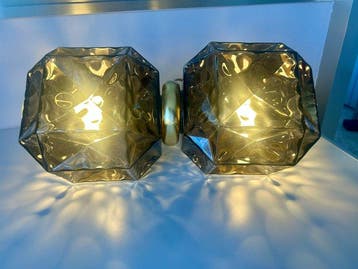 Due p illuminazione - Tafellamp - geblazen glas, IJzer -, Antiek en Kunst