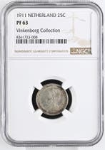 Koningin Wilhelmina 25 cent 1911 Proof PF63 NGC Ex, Verzenden, Zilver, 25 cent, Koningin Wilhelmina