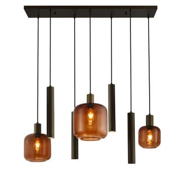 Hanglamp zwart - Langwerpig - Koffie bruin - Jessica, Verzenden, Nieuw, Glas
