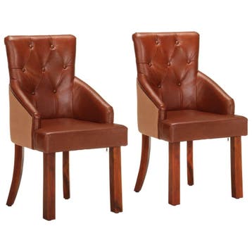 Eetkamerstoelen Echt Leer - Set 2 | Retourdeal 47% Korting, Twee, Bruin, Vintage, Ophalen of Verzenden