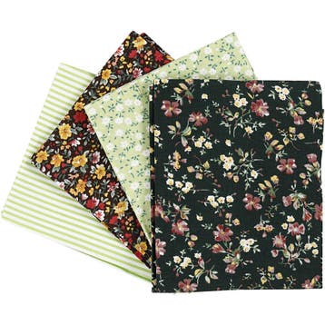 Patchwork stof, afm 45x55 cm, 100 gr, groen, 4 stuk/ 1 bol, Nieuw