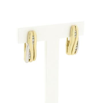 Bicolor gouden oorstekers met diamanten; 0,16 ct., Sieraden, Tassen en Uiterlijk, Gebruikt, Ophalen of Verzenden, Met edelsteen