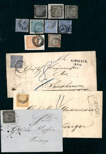 Baden 1860 - Uitgebreid lot van de 4e uitgave, met 9 zegels, Gestempeld