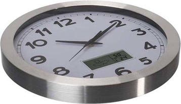 2dekans | Perel Wandklok, rond, analoog, 35 cm, lcd-scherm, Huis en Inrichting, Ophalen of Verzenden, Zo goed als nieuw