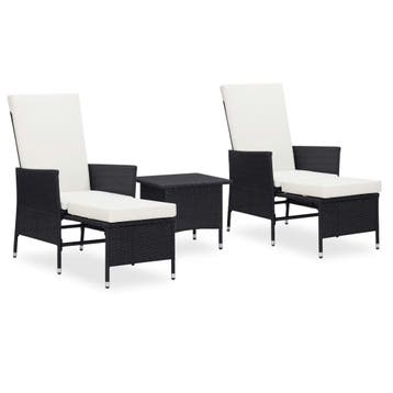 vidaXL 3-delige Loungeset met kussens poly rattan zwart, Tuin en Terras, Verzenden, Nieuw, 3 zitplaatsen, Loungeset