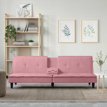 vidaXL Slaapbank met bekerhouders fluweel roze, Verzenden, Nieuw, Stof, 200 tot 250 cm
