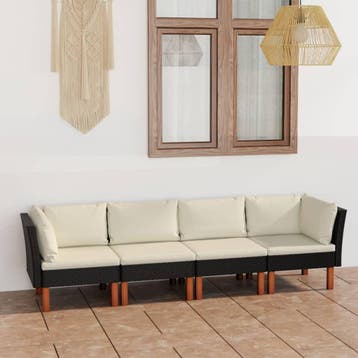 vidaXL Tuinbank 4-zits met kussens poly rattan zwart, Tuin en Terras, Tuinsets en Loungesets, Verzenden, Nieuw, Rotan, 4 zitplaatsen