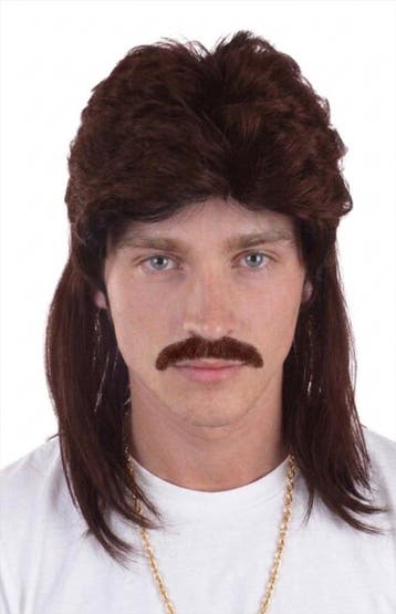 Mullet Pruik Bruin Matje New Kids 80s Rocker Redneck Eighti, Ophalen of Verzenden, Nieuw, Overige maten, Carnaval