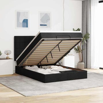 vidaXL Ottoman bed met matras en LEDs 140x190cm stof zwart, Verzenden, Zwart, Stof, Nieuw