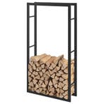 [en.casa] Brandhout rek houtopslag Täby 80x25x150 cm zwart, Tuin en Terras, Haardhout, Verzenden